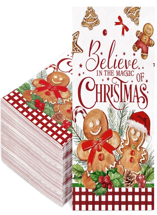 JarThenaAMCS 100Pcs Christmas Guest Napkins Watercolor Gingerbread Man Disposable Paper Napkins Cartoon Winter Holiday Dinner Hand Napkin for Birthday Baby Shower Bathroom - Image 1